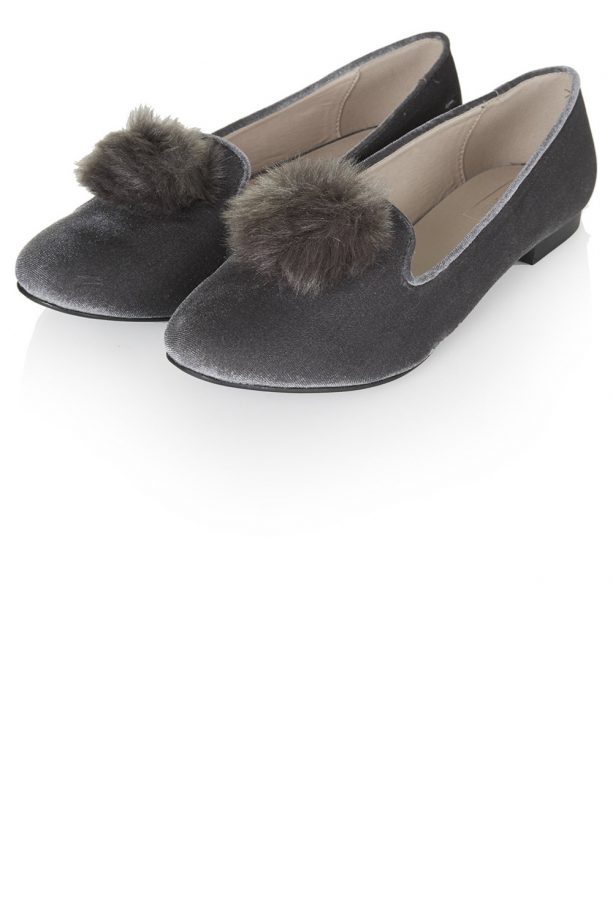 Topshop Squeeze Pom Pom Velvet Slippers, £28