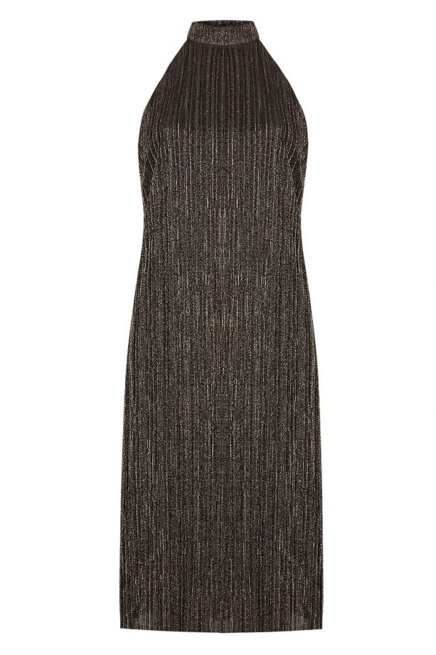 M&S Metallic Effect Halter Neck Fit & Flare Dress, £59