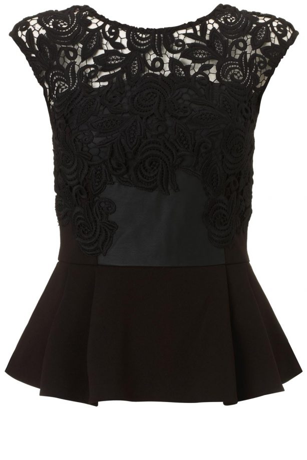 Lipsy Loves Michelle Keegan Lace PU Peplum Top, £45