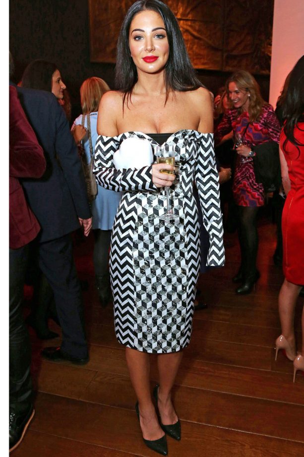 Tulisa Wears Geometric Monochrome Dress For Night Out In London