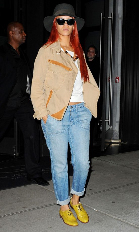 Rihanna Looks Casually Cool Wearing Bright Yellow Brogues As She Leaves A Hotel In New York, 2011