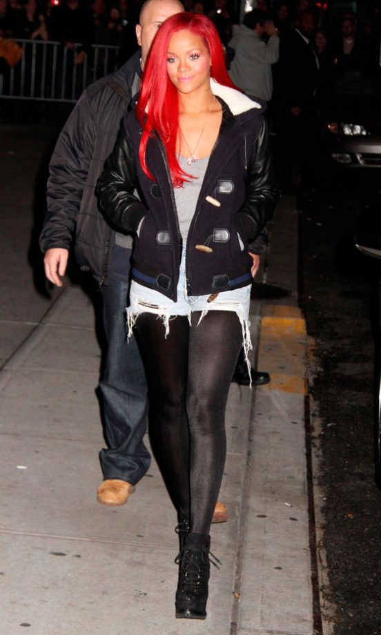 Rihanna Brightens Up A Casual Outfit With A Shock Of Red Hair, November 2010