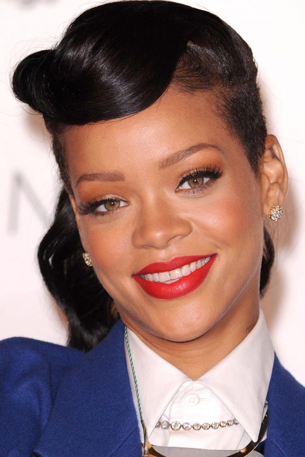 Rihanna Teams Her Undercut With A Vintage Roll At Westfield Stratford City Christmas Lights Switch-On, 2012