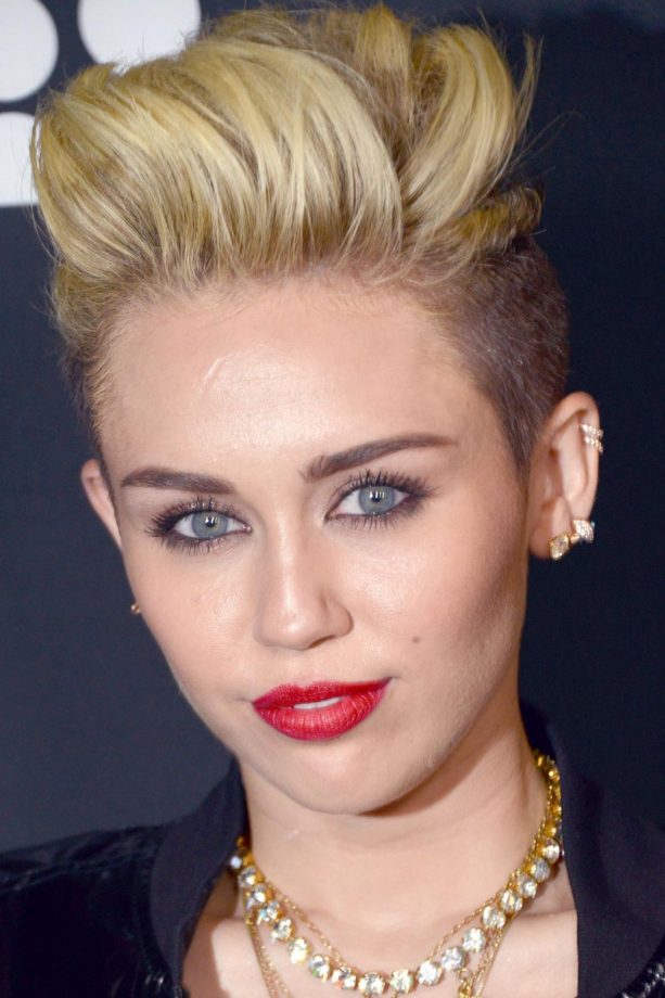 Miley Cyrus Teams Her Undercut With A Quiff And Red Lips At A This Is MySpace Event, 2013