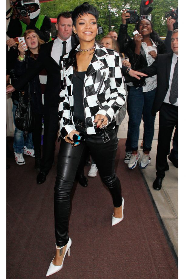 Rihanna Rocking The Leather Look Out And About London, 2013