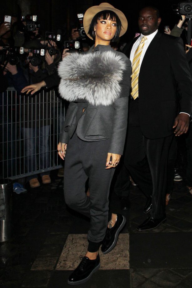 Rihanna Wows With A Lanvin Fur Shawl At Paris Fashion Week, 2014
