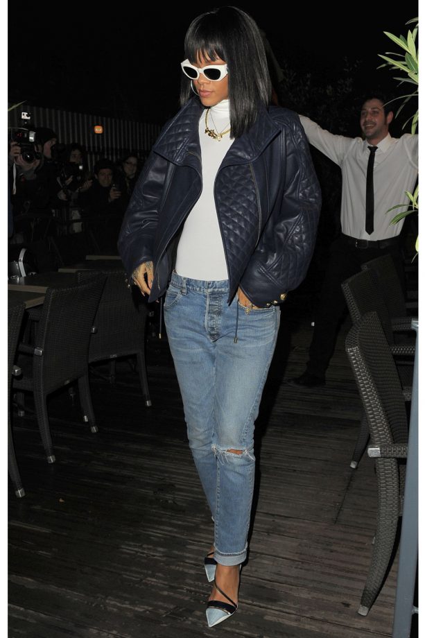 Rihanna In A Quilted Leather Jacket Out And About In Paris, 2014