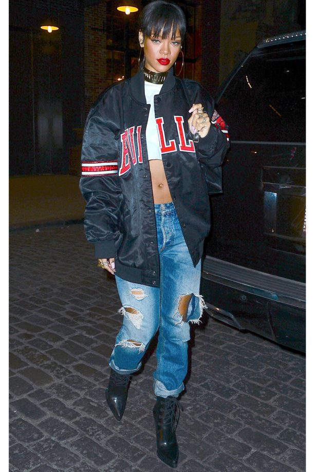 Rihanna Sports A Chicago Bulls Jacket Out And About In New York, 2014