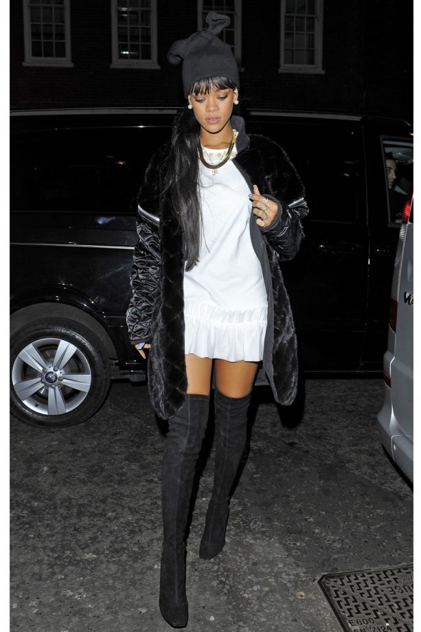 Rihanna Gets Ready To Party Out And About In London, 2014