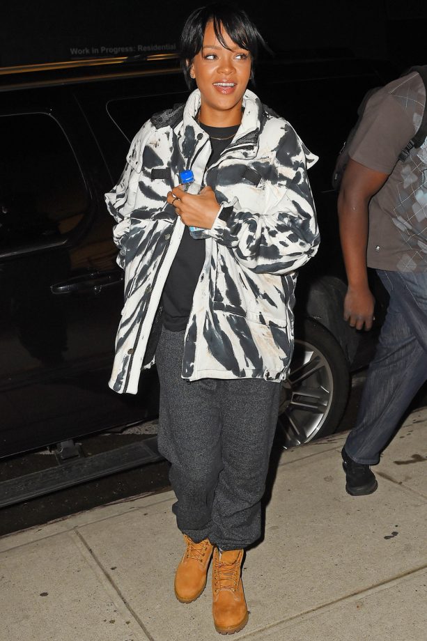Rihanna Seen In A Patterned Coat Out And About New York, 2014