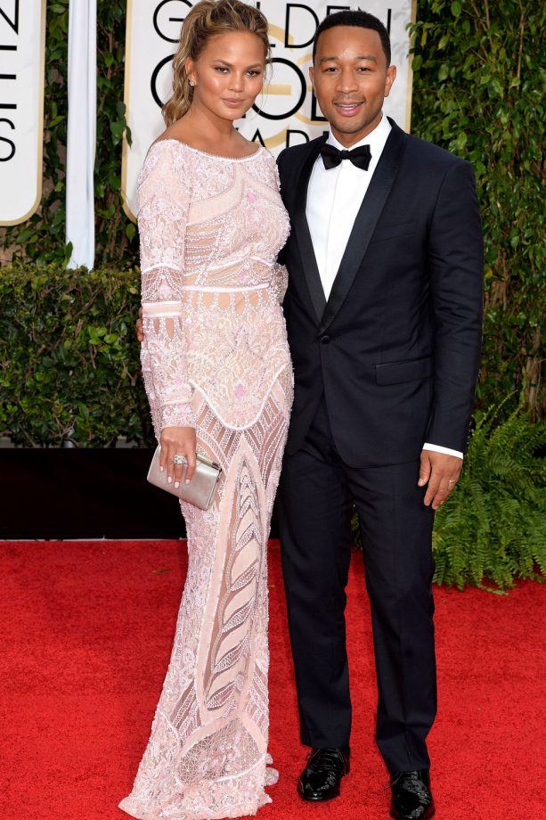 Christine Teigen With John Legend At The Golden Globe Awards, 2015