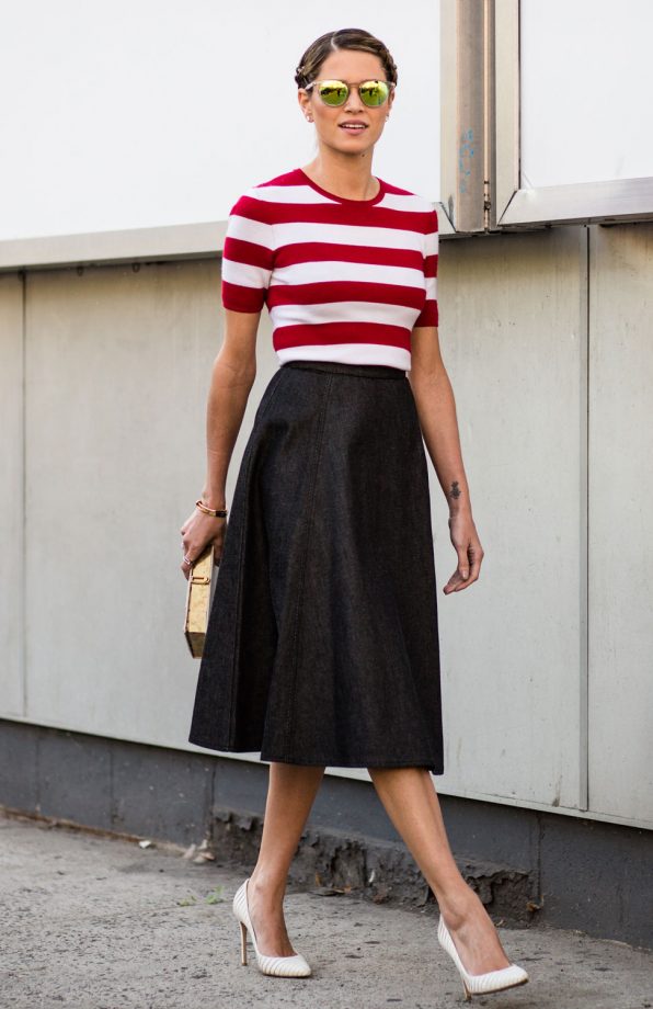 Keep It Simple With A Statement Stripe Top And Classic midi Skirt