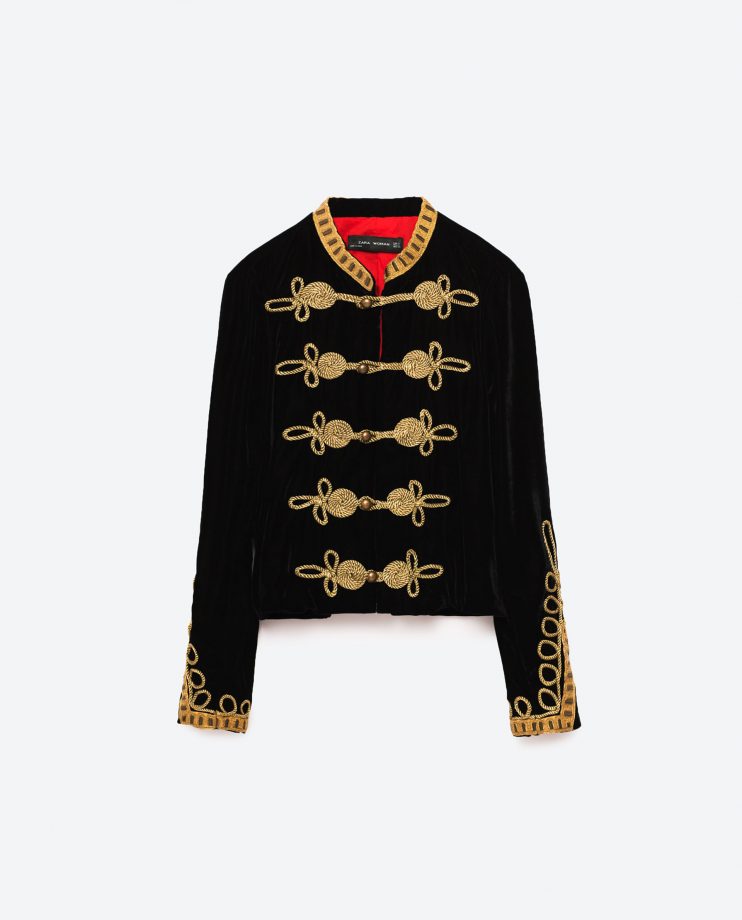 Velvet toggle jacket, £79.99, Zara
