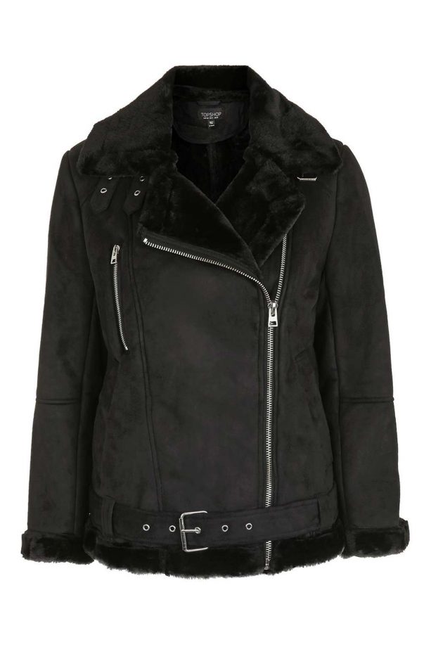 Shearling jacket, £79, Topshop