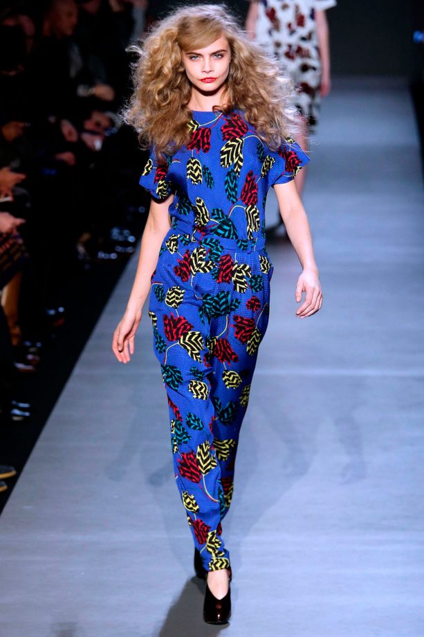 Cara Delevingne Models A Bright Jumpsuit For Marc By Marc Jacobs At New York Fashion Week, 2013