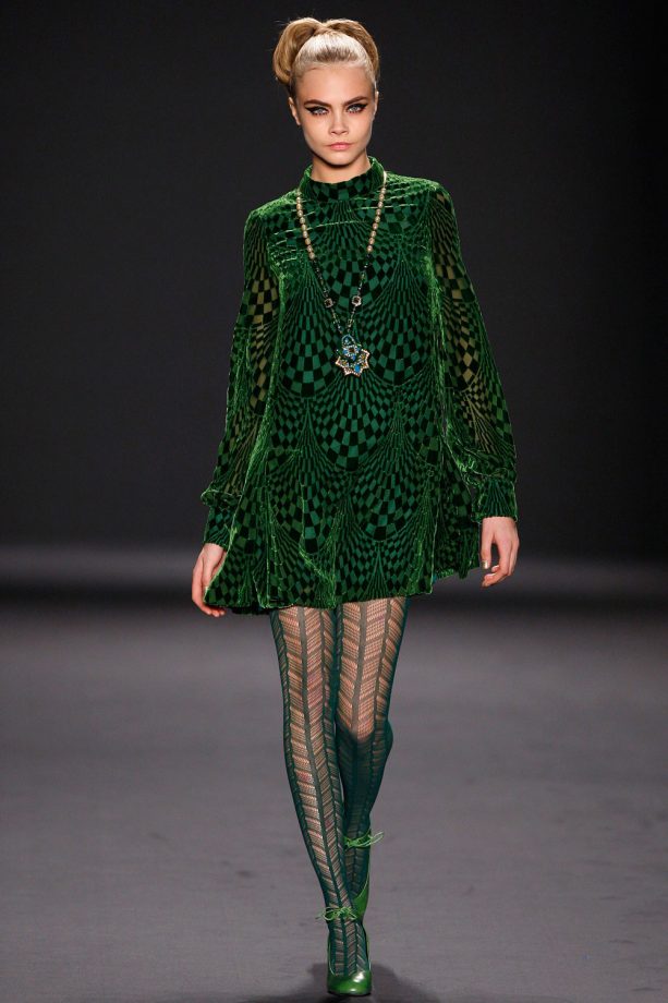 Cara Delevingne Is All In Green For Anna Sui During New York Fashion Week, 2013