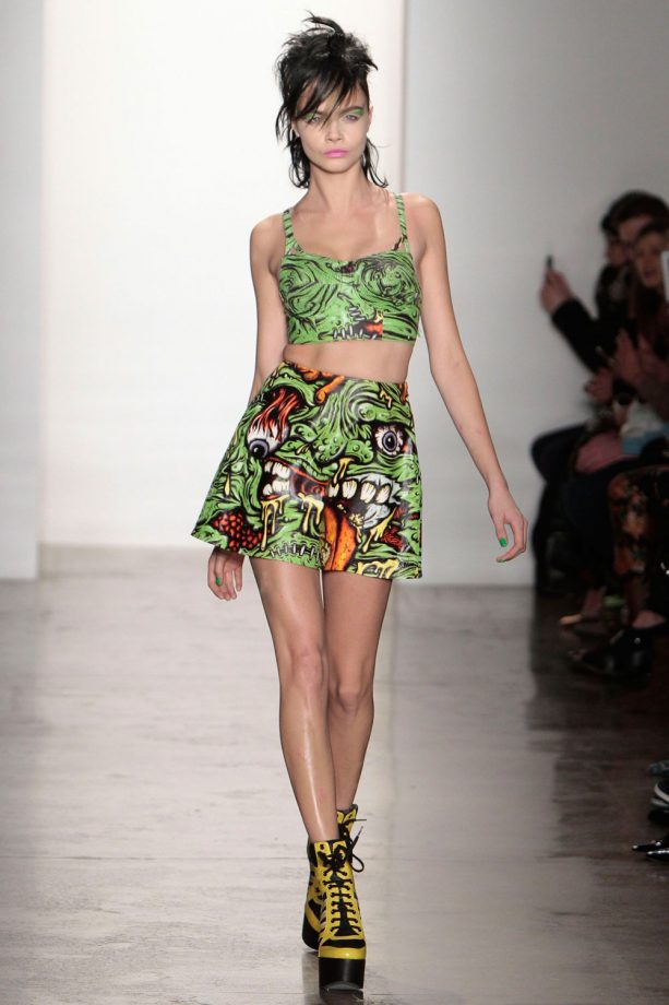 Cara Delevingne In Monster Print For Jeremy Scott At New York Fashion Week, 2013