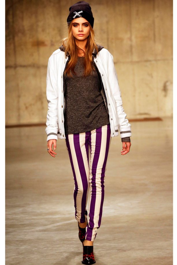 Cara Delevingne Sports Stripes For Topshop Unique At London Fashion Week, 2013
