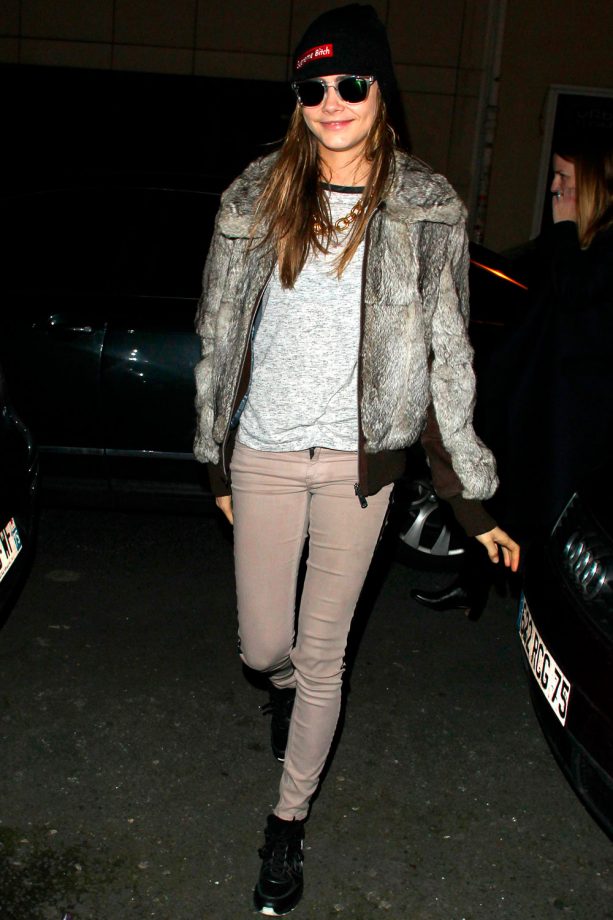 Cara Delevingne In A Fur Jacket Out And About In Paris, 2013