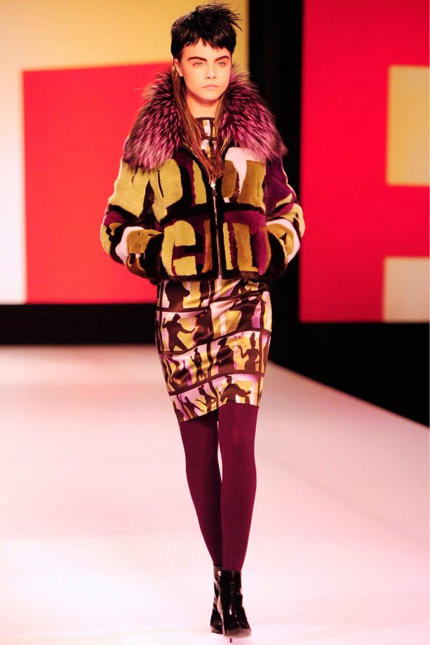 Cara Delevingne In Fur For Jean Paul Gaultier During Paris Fashion Week, 2013