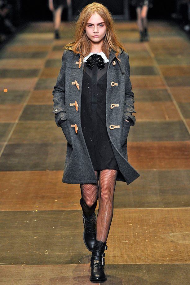 Cara Delevingne In A Duffle Coat For Saint Laurent During Paris Fashion Week, 2013