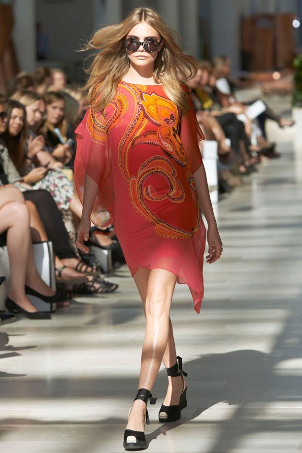 Cara Delevingne In A Floaty Paisley Dress For The Charlotte Sparre Fashion Show In Copenhagen, 2013