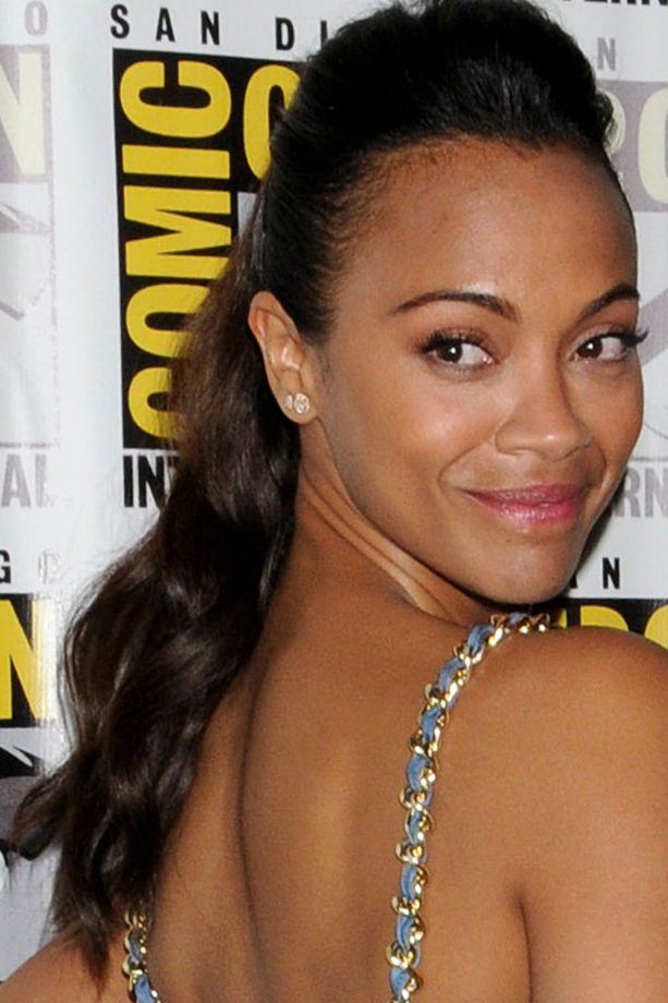 Zoe Saldana Teams Her Ponytail With A Quiff At Comic-Con, 2013