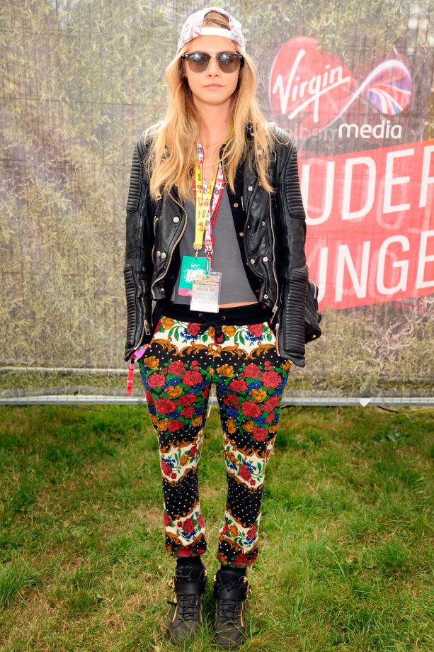 Cara Delevingne Rocks Floral Trousers At V Festival, 2013