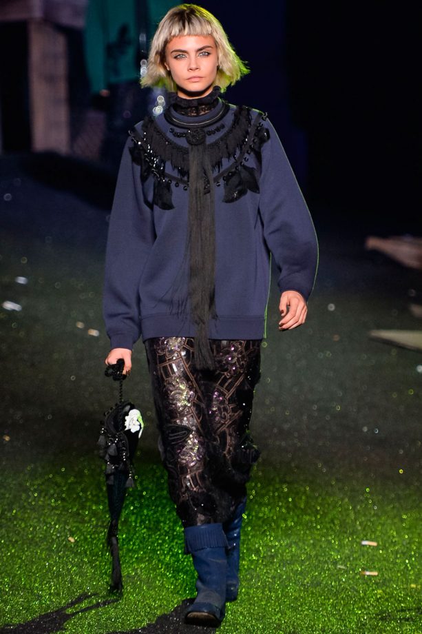 Cara Delevingne In An Embellished Jumper For Marc Jacobs During New York Fashion Week, 2013