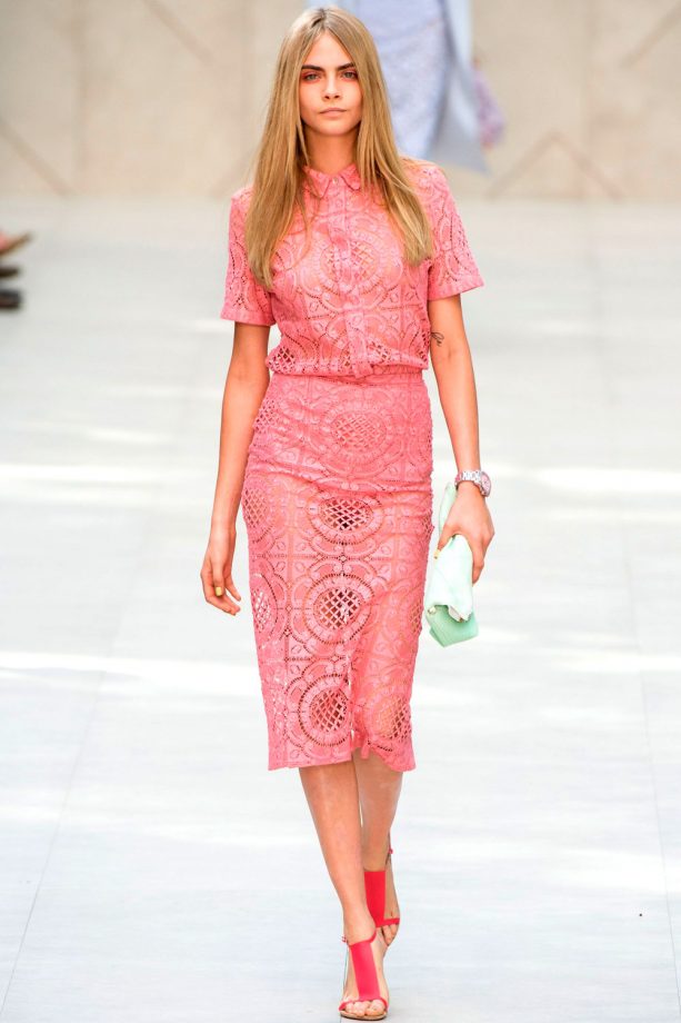Cara Delevingne In Pink Lace For Burberry Prorsum During London Fashion Week, 2013
