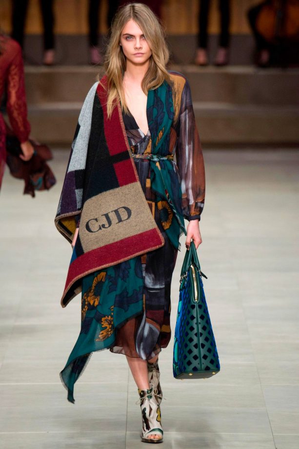 Cara Delevingne Wears Her Initials On The Catwalk For Burberry Prorsum During London Fashion Week, 2014