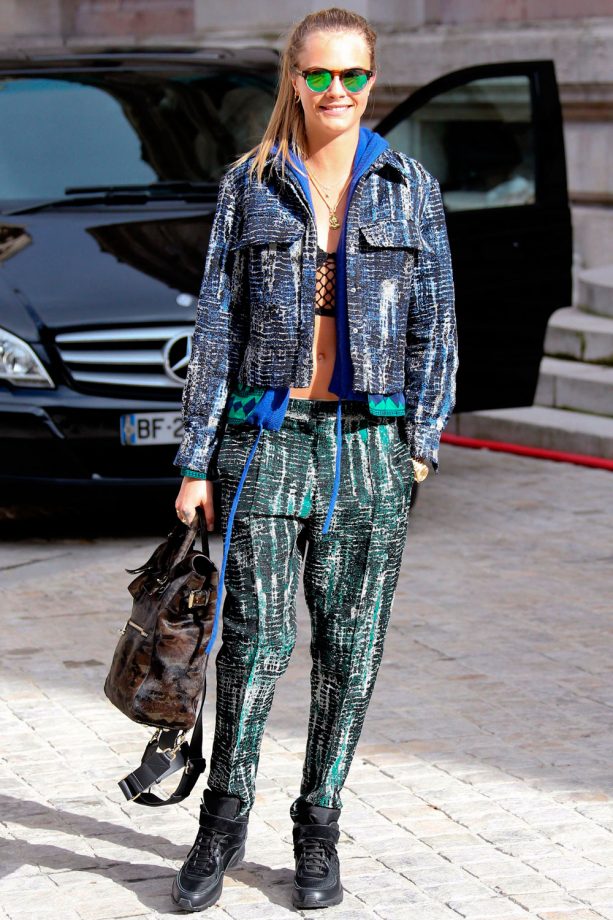 Cara Delevingne Does Colourful Snakeskin Print During Paris Fashion Week, 2014