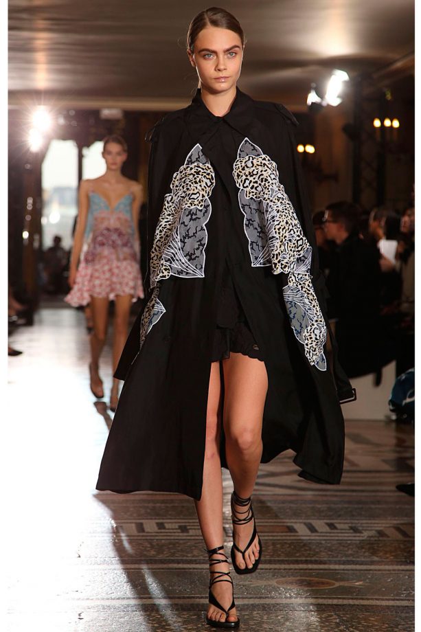 Cara Delevingne In An Embroided Cape For Stella McCartney At Paris Fashion Week, 2014