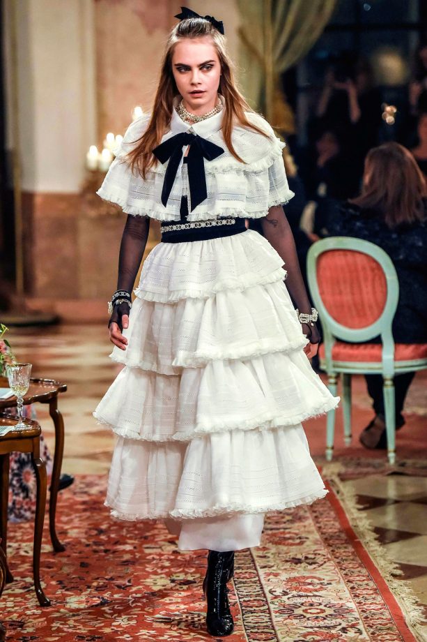 Cara Delevingne In Dramatic Ruffles For Chanel Fashion Show In Austria, 2014