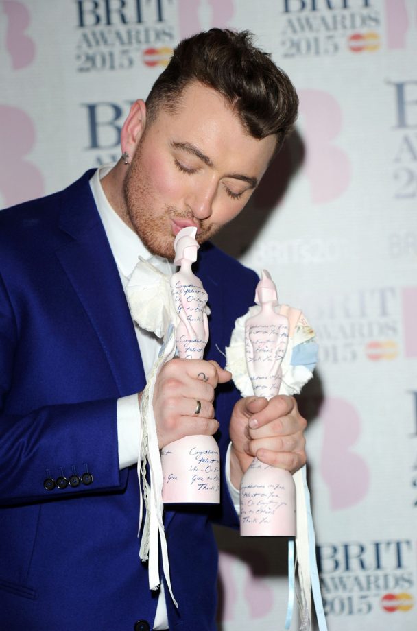 Sam Smith Has A Moment With His BRIT Awards, 2015