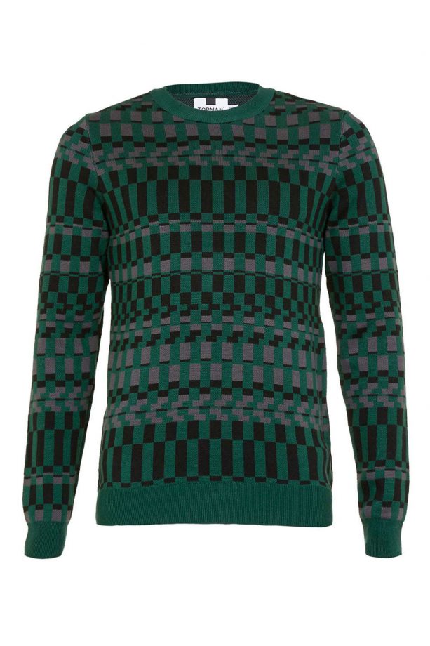 Topman Dark Green Pattern Crew Neck Jumper, £32