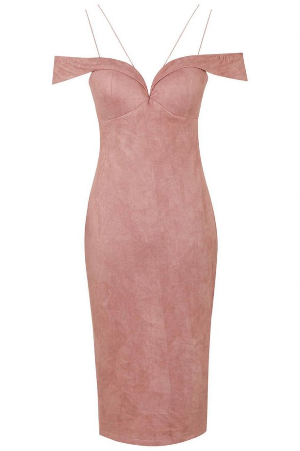 Topshop Faux Suede Bardot Midi Dress by Rare, £49