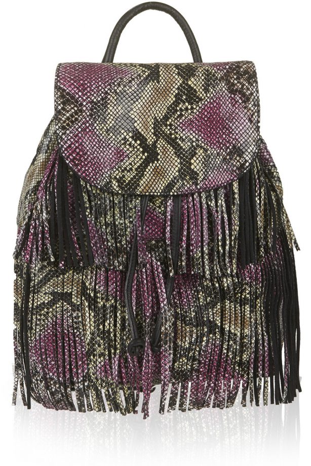Topshop Leather Snake Effect Tassel Backpack, £65