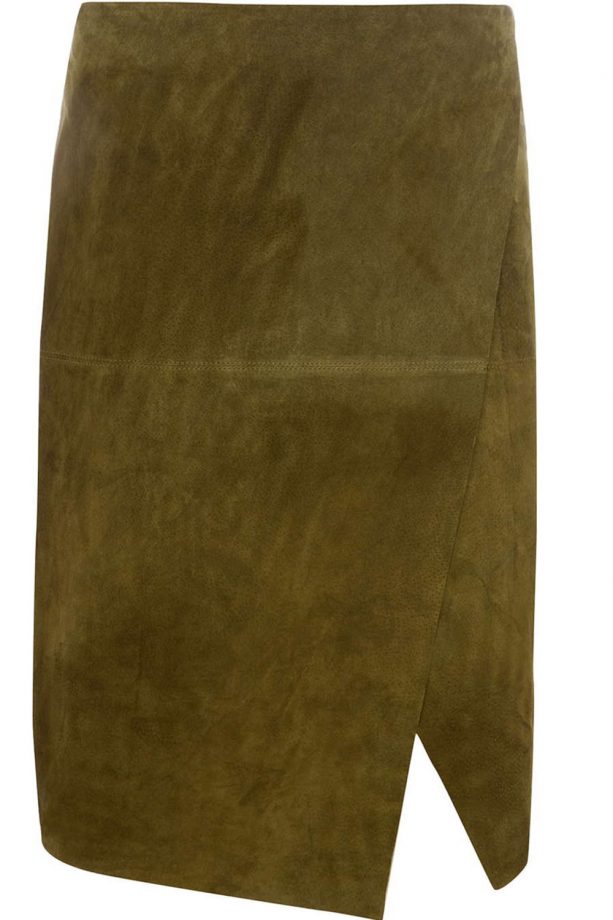 Dorothy Perkins Premium Khaki Suede Wrap Skirt, £89