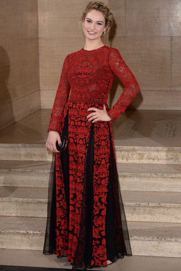 Lily James Attends A Changing Faces Gala Dinner In London, 2014