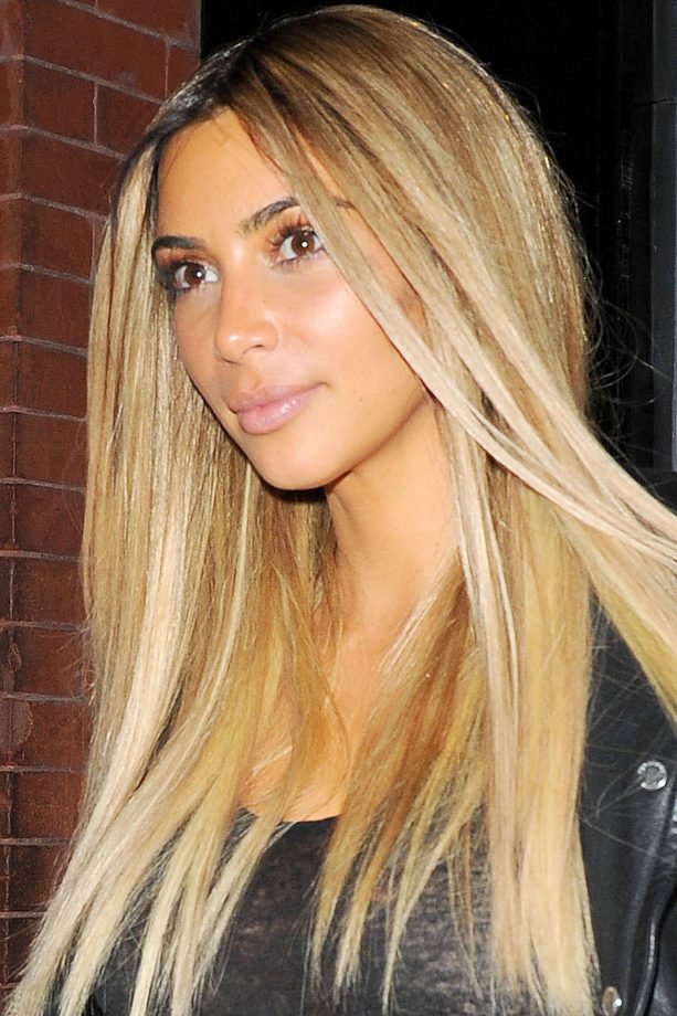 Kim Kardashian Rocks Blonde Highlights, 2014