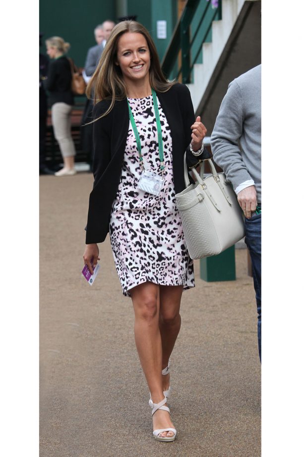 Kim Sears Wears a Leopard Print Dress And Blazer to Wimbledon, 2014