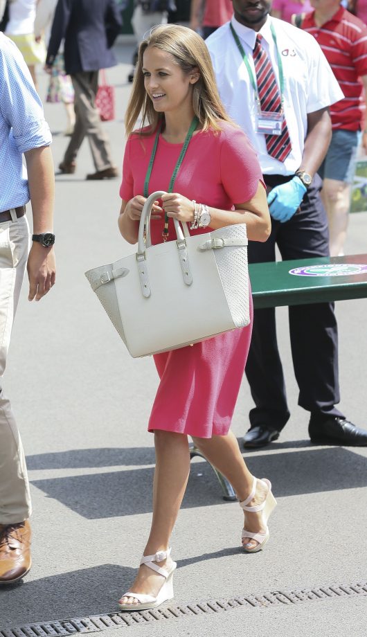 Kim Sears Wears A Pink Shift Dress And Aspinall White Tote To Wimbledon, 2013
