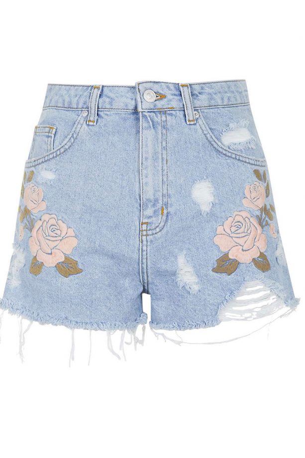 Topshop Moto Embroidered Mom Shorts, £32