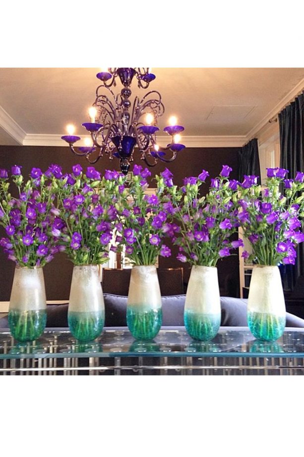 A Stunning Group Of Campanula In Striking Vases