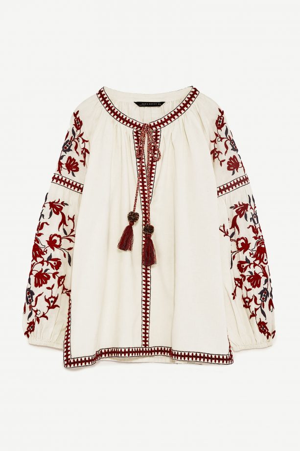 Zara Embroidered Peasant Top, £39.99