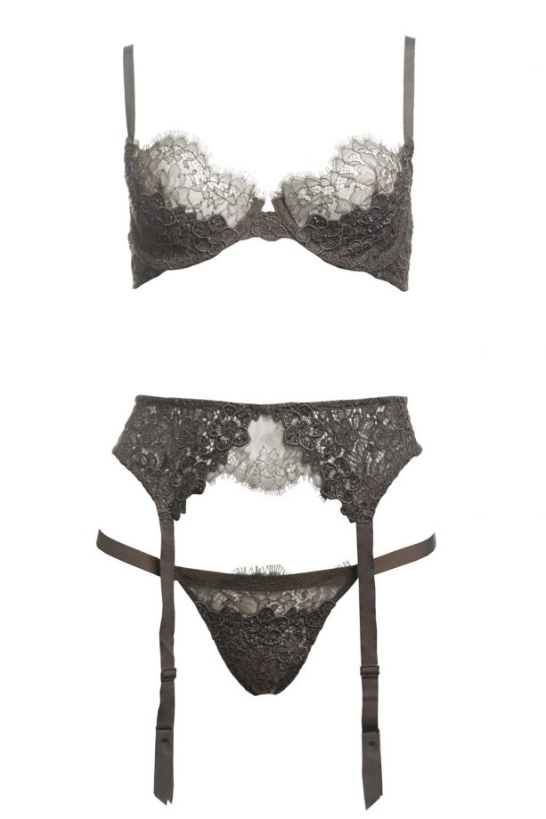 Victoria's Secret Demi Bra, £195, Matching Garter Belt, £104 and V-String, £84
