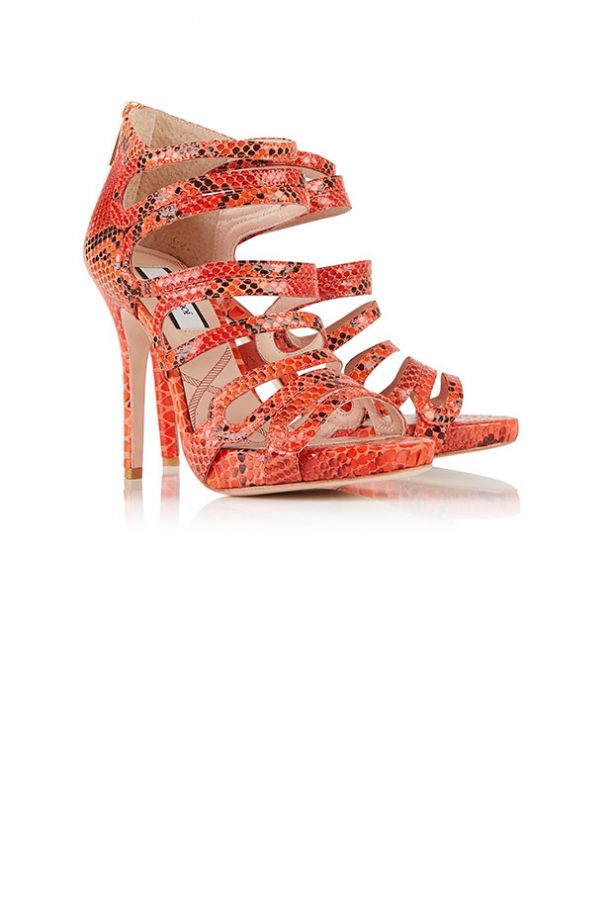 Lucy Choi London Romeo Snake Print Open Toe Shoes – Orange, £255