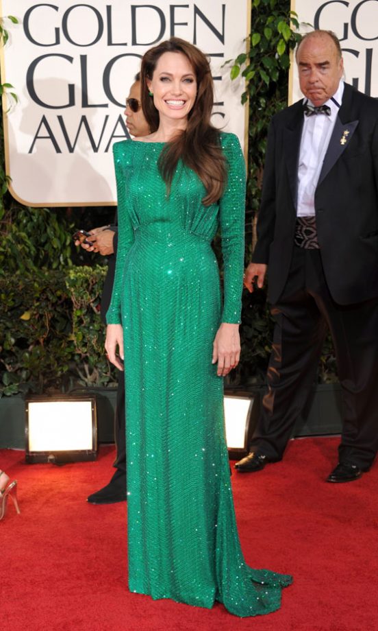 We Love Angelina Jolie's Injection Of Colour In This Emerald Green Atelier Versace Dress At The Golden Globe Awards, January 2011
