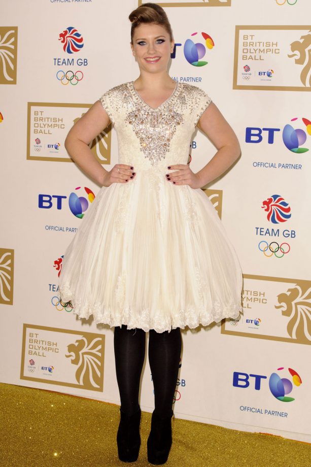 Ella Henderson Wears A Vintage Inspired Dress To The British Olympic Ball In London, 2012